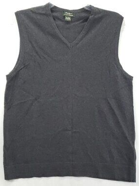 Eddie Bauer Sweater Vest Men Large Gray Cashmere Knit V-Neck Pullover Classic